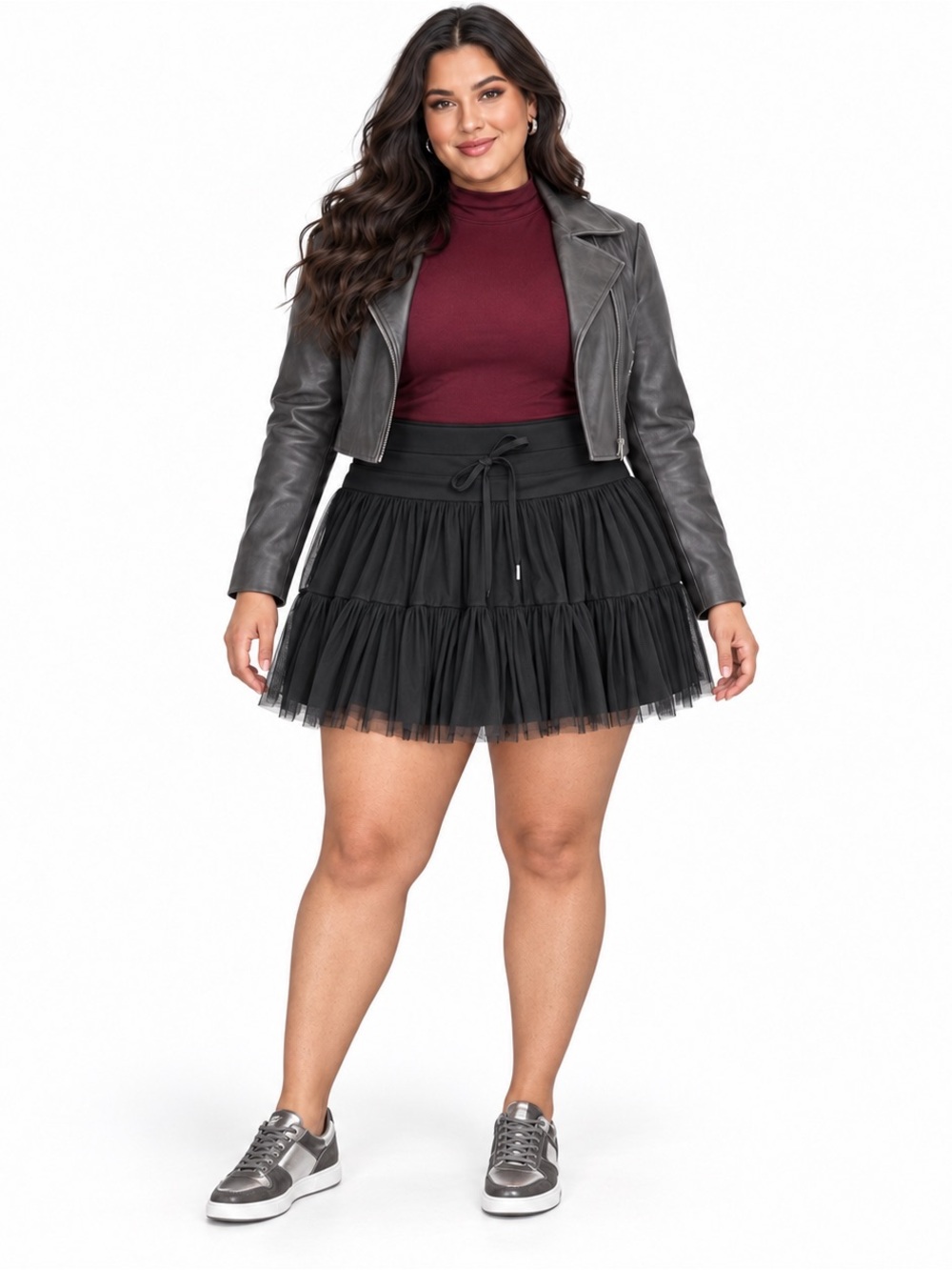 POPFLEX SZ 1X Black skirt w/tulle overlay/drawstring waist/waist 32”-38”
